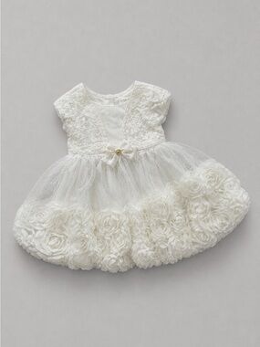 Ivory Lace Bodice Tulle Dress – Floral Overlay Special Occasion Dress | Nannette